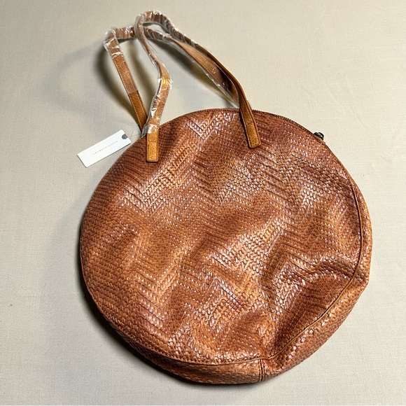 Anthropologie Woven Circle Tote Bag – Large Round Brown Shoulder Bag NWT - Picture 2 of 13